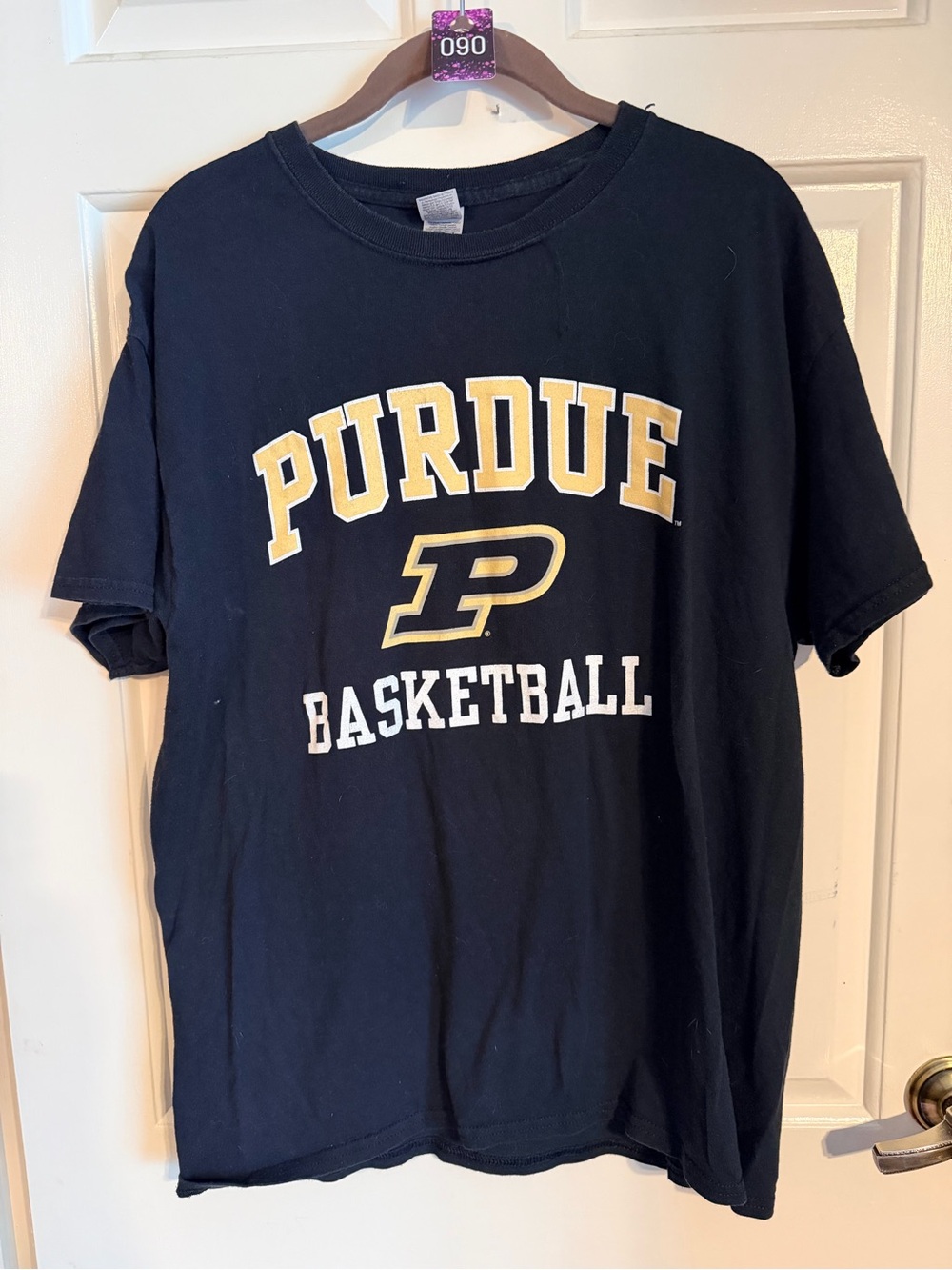 Gildan Black Purdue Basketball Tee with Gold & White Logo